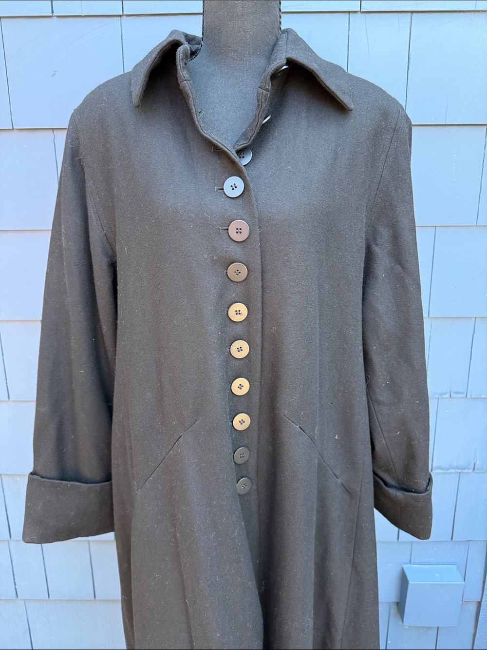 Harve Benard Long Black Trench Coat 14 XL wool blend lined Mary Poppins - Picture 2 of 11